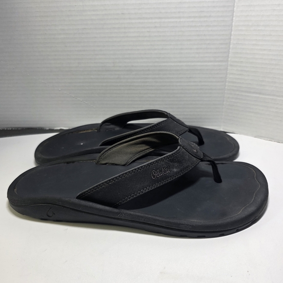 OluKai Ohana Sandals Flip Flop Comfort Men's Size 12 Black - Picture 1 of 5